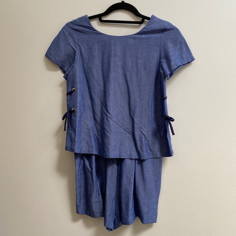 Zara Girls Chambray Lace Up Romper Blue US 14